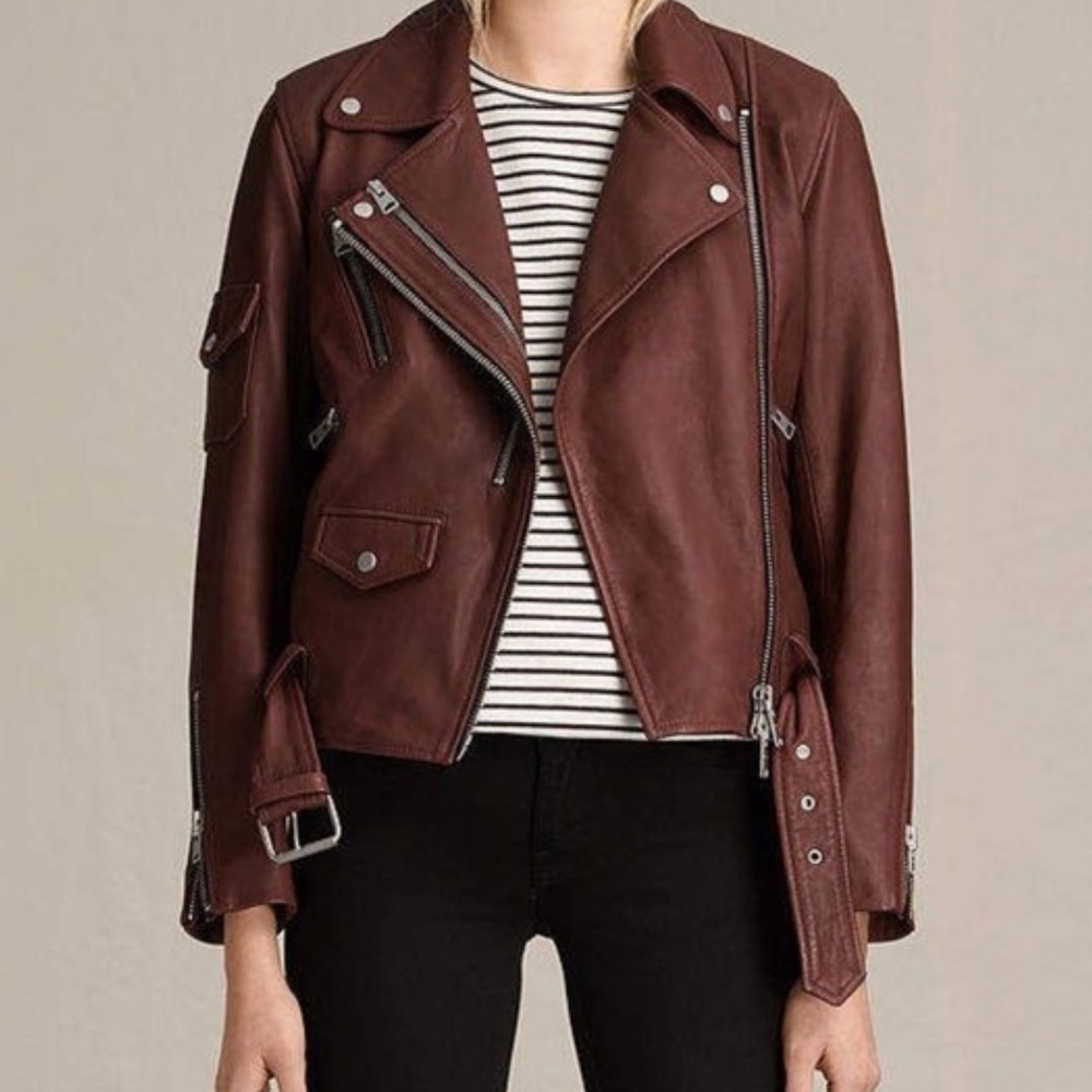 Allsaints burgundy Harland Leather jacket